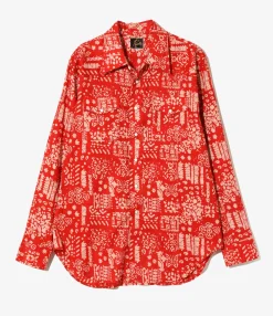 Western Shirt - Red - Printed Cotton Lawn / Batik