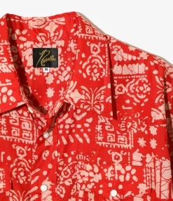 Western Shirt - Red - Printed Cotton Lawn / Batik