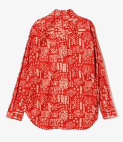 Western Shirt - Red - Printed Cotton Lawn / Batik