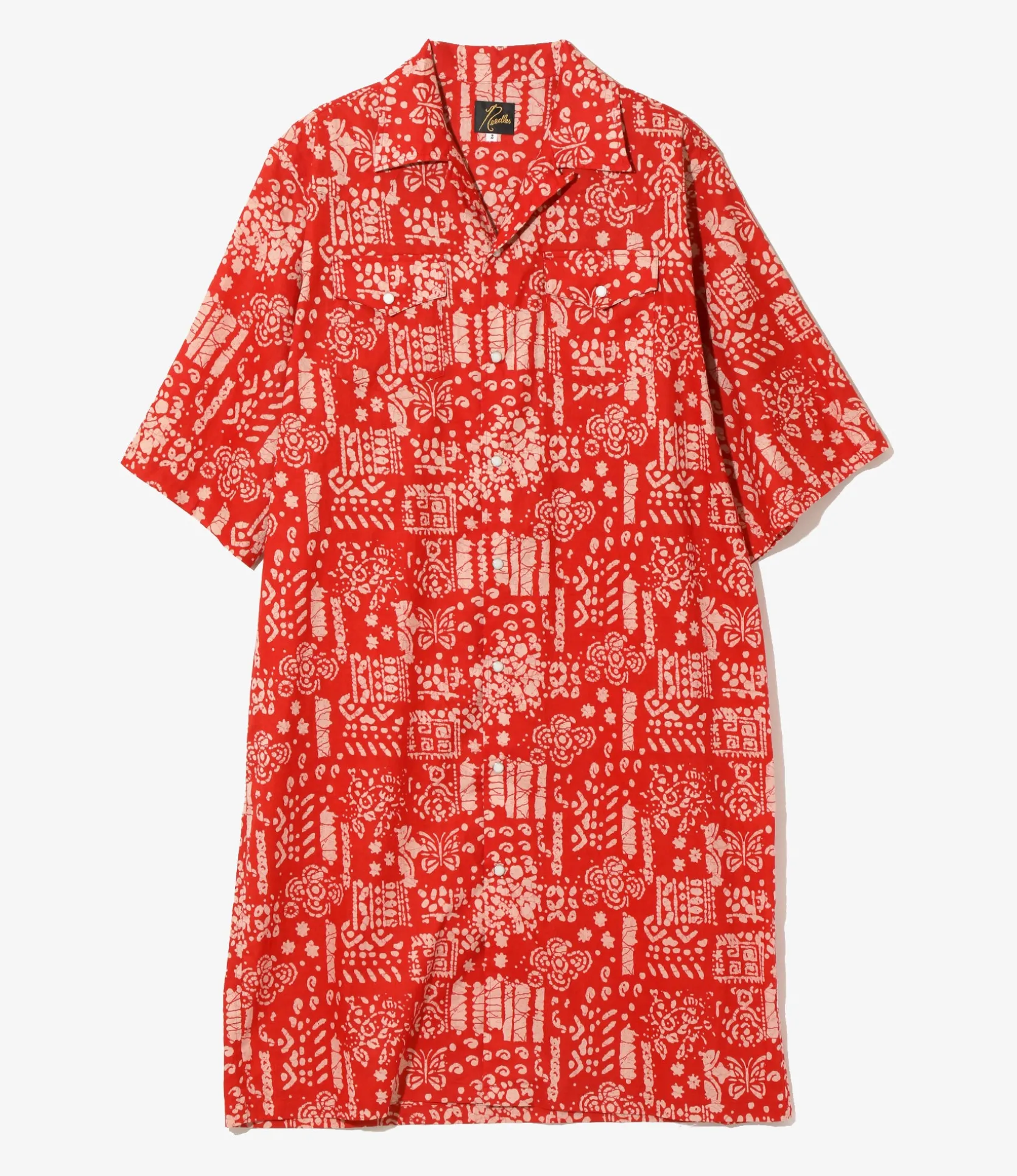 Western Shirt Dress - Red - Printed Cotton Lawn / Batik