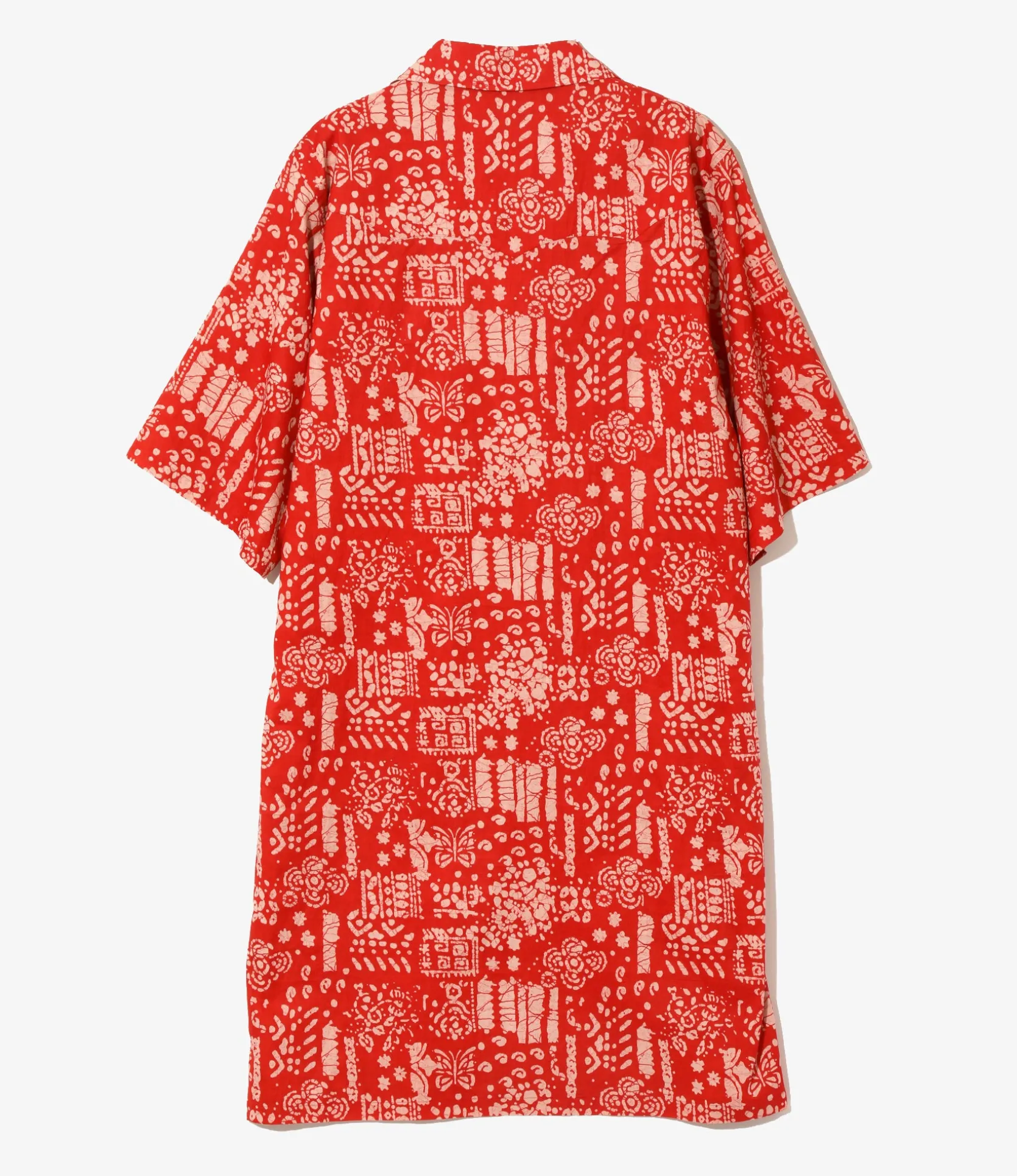 Western Shirt Dress - Red - Printed Cotton Lawn / Batik