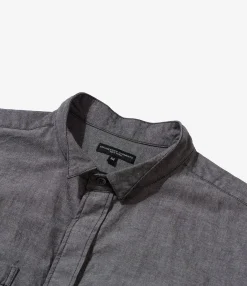 Wing Collar Shirt - Grey Cotton Chambray