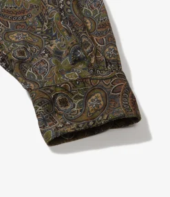 Wing Collar Shirt - Olive/Black Cotton Paisley Print