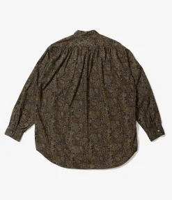 Wing Collar Shirt - Olive/Black Cotton Paisley Print