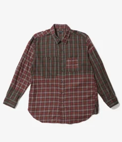 Work Shirt - Olive/Red Cotton Smoky Plaid