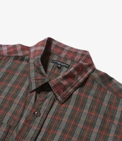 Work Shirt - Olive/Red Cotton Smoky Plaid