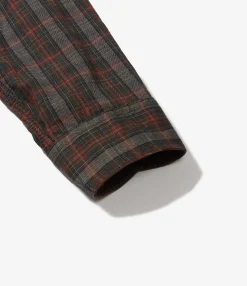 Work Shirt - Olive/Red Cotton Smoky Plaid