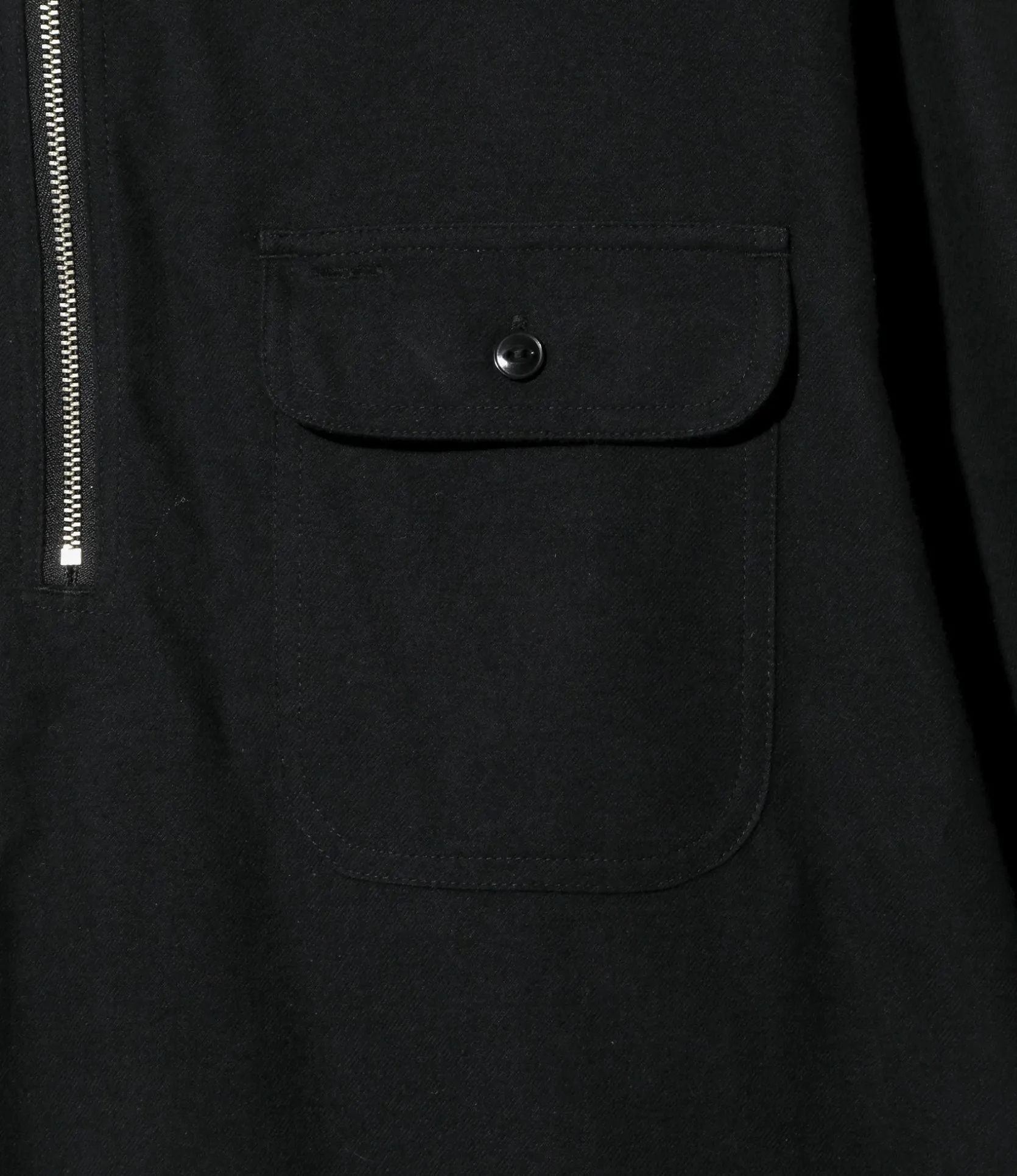 Zipped Pullover Long Shirt - Black - Cotton Flannel Twill