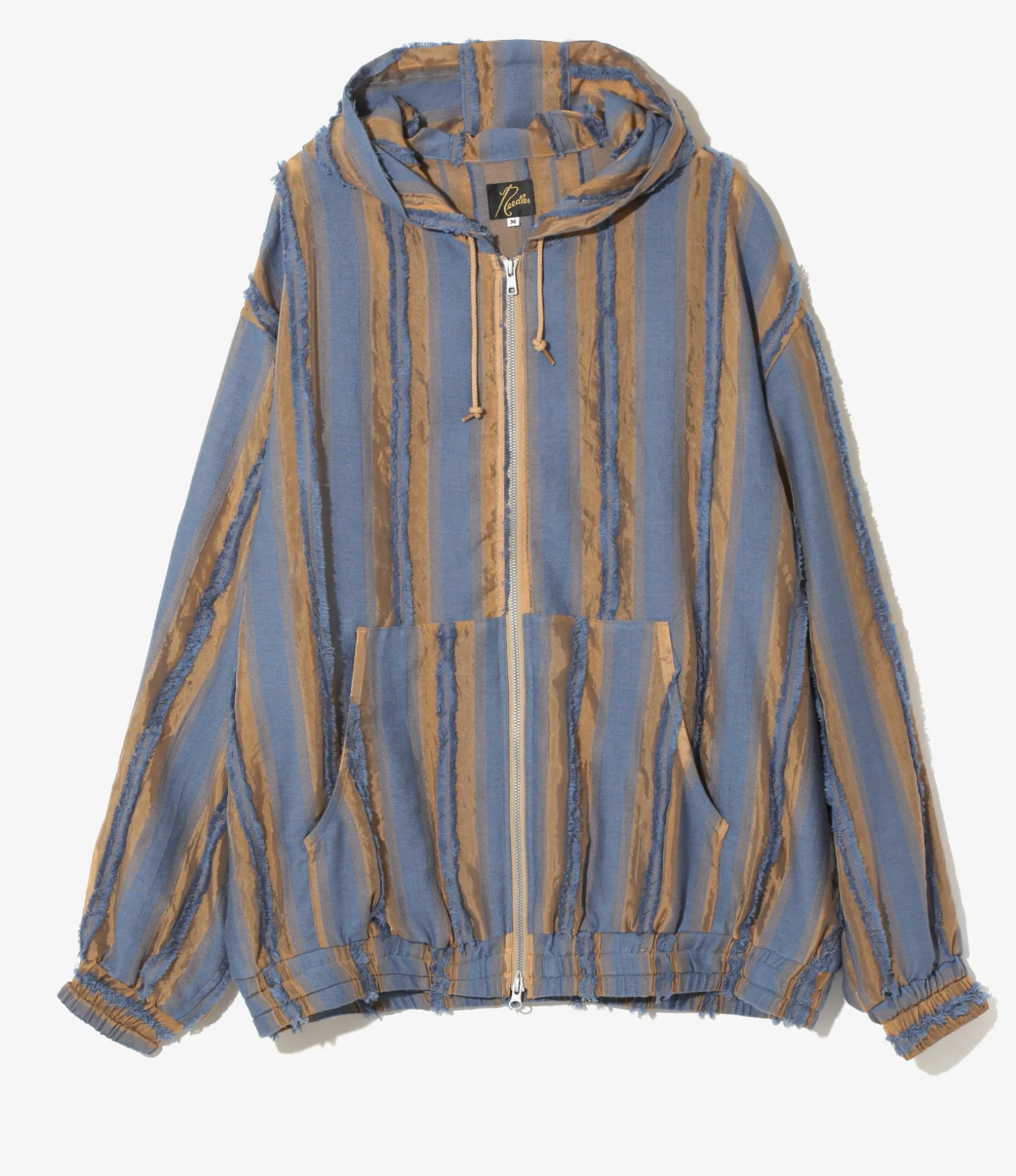 Zipped Work Hoody - Beige/Blue - Stripe Cut Jacquard