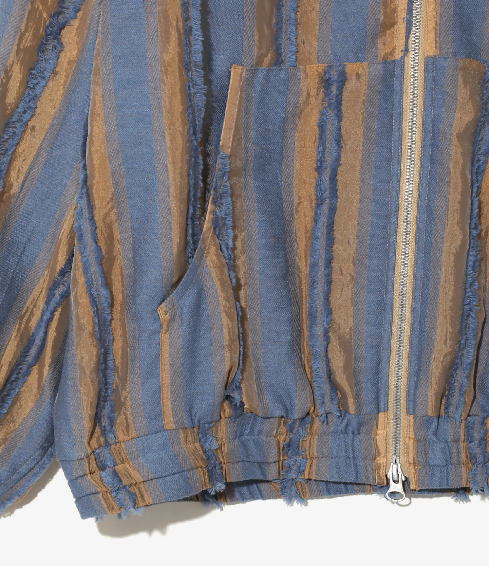 Zipped Work Hoody - Beige/Blue - Stripe Cut Jacquard