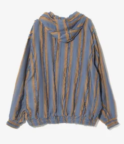 Zipped Work Hoody - Beige/Blue - Stripe Cut Jacquard