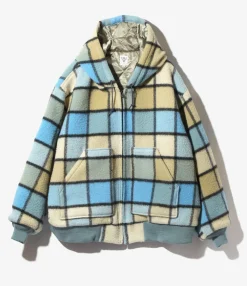 Zipped Work Hoody - Sax - Wool Brushed Plaid Twill