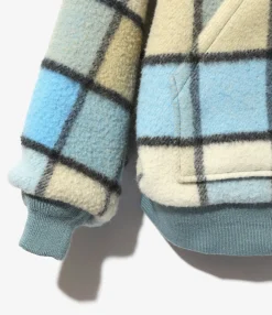 Zipped Work Hoody - Sax - Wool Brushed Plaid Twill