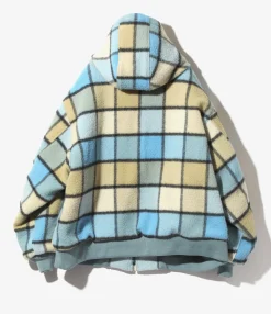Zipped Work Hoody - Sax - Wool Brushed Plaid Twill