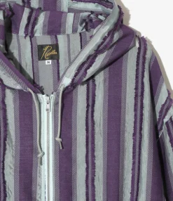 Zipped Work Hoody - Sax/Purple - Stripe Cut Jacquard